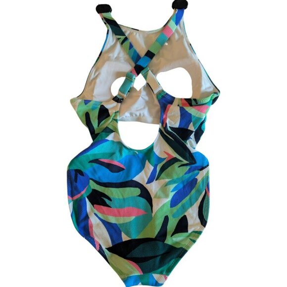 NWT Shade & Shore Colorful Abstract Cutout One-Piece Swimsuit S (4-6) - Picture 2 of 8
